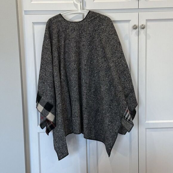 Vintage Chameleon Herringbone Patchwork Wool Cape Poncho One Size - Picture 3 of 5